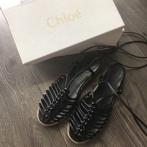 Chloé Leather Strap Sandals with Box